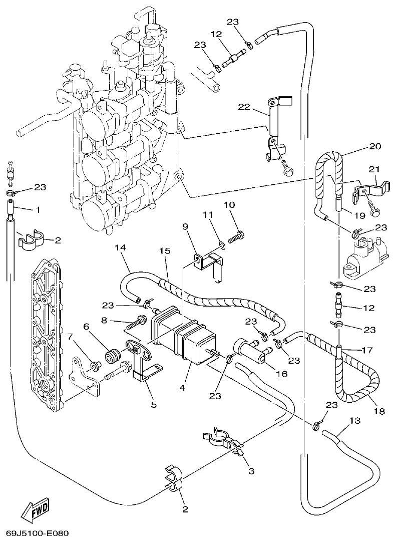 Yamaha F200A, F225A, FL200A, FL225A, F225TR, F200TR, LF225TR, LF200TR INTAKE 2 parts diagram